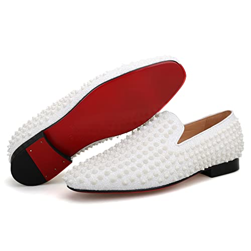 FERUCCI Men White Spikes Slippers Loafers Flat with Crystal GZ Rhinestone Prom Wedding2