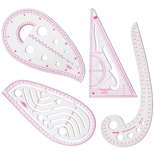 KISEER 4 Pcs Clear Metric Sewing Ruler Set French Curve Pattern Making Ruler Kit for Knitting Tailors Crafting Dress Designers Sewing Beginner Supplies