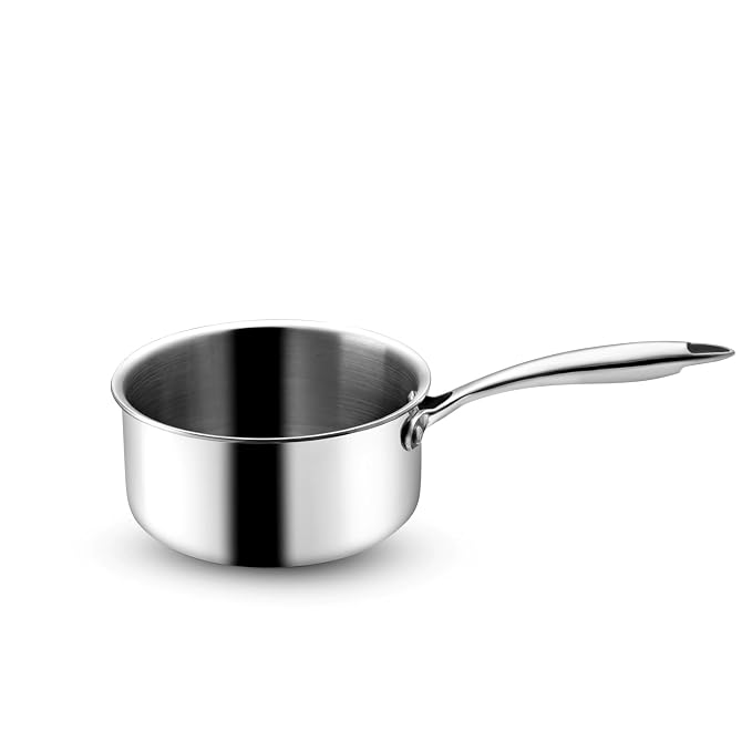 VAYA Hautechef Triply Stainless Steel Sauce Pan, 18cm, 2L – Induction & Gas Compatible, Heavy-Bottom, Toxin-Free, Easy to Clean