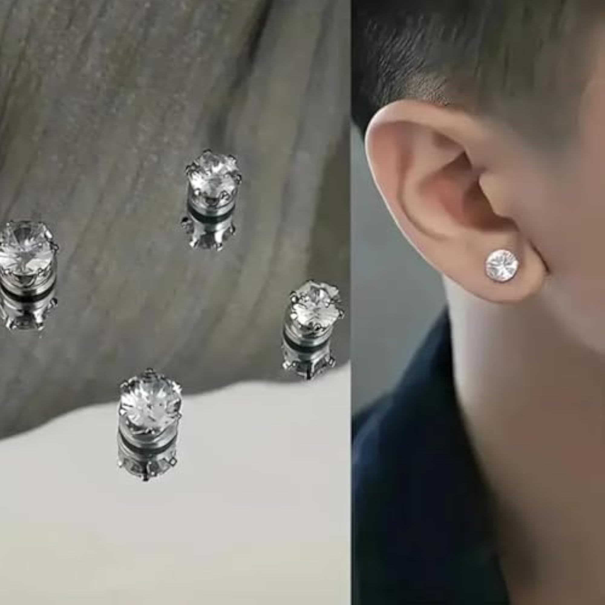 Stainless Steel Clip-On Earrings Set, Synthetic Zirconia Studs