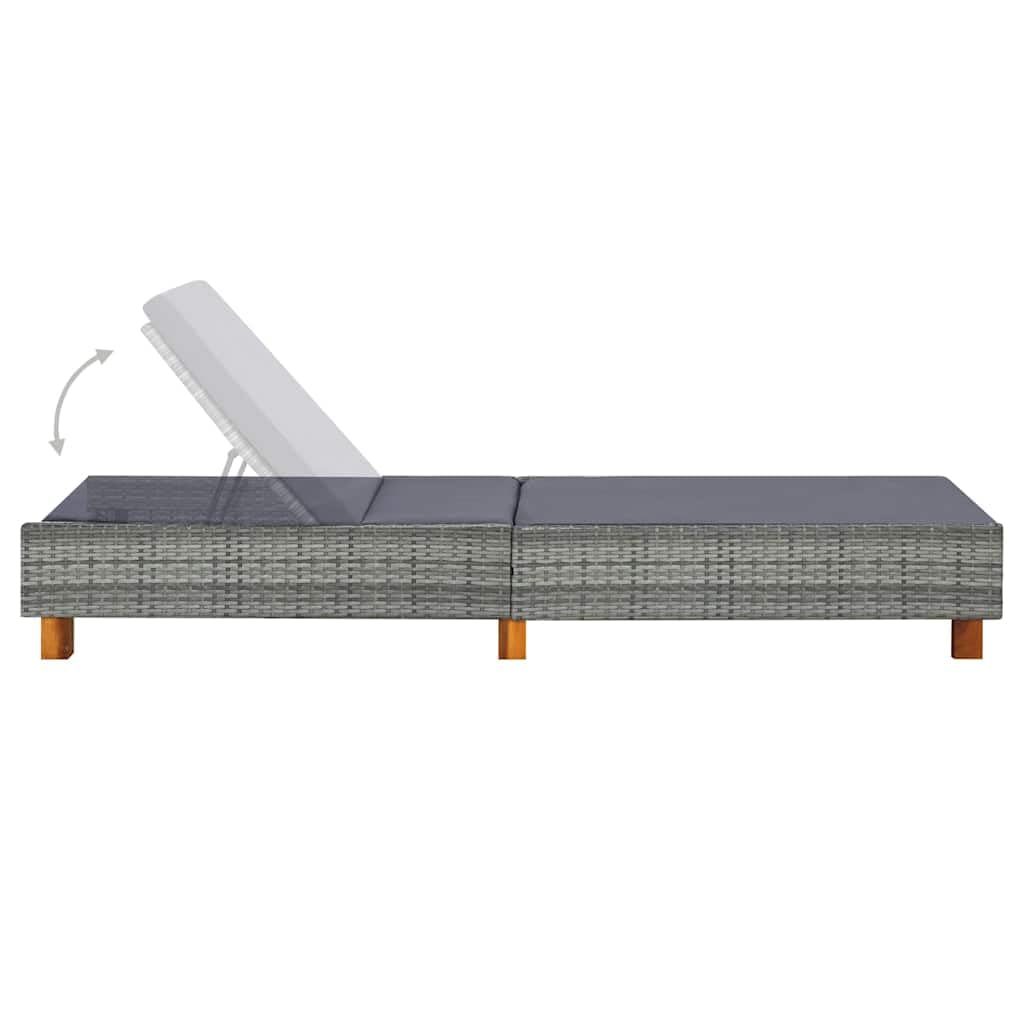 Sonnenliege mit Auflage Poly Rattan Gartenliege Grau Liegestuhl