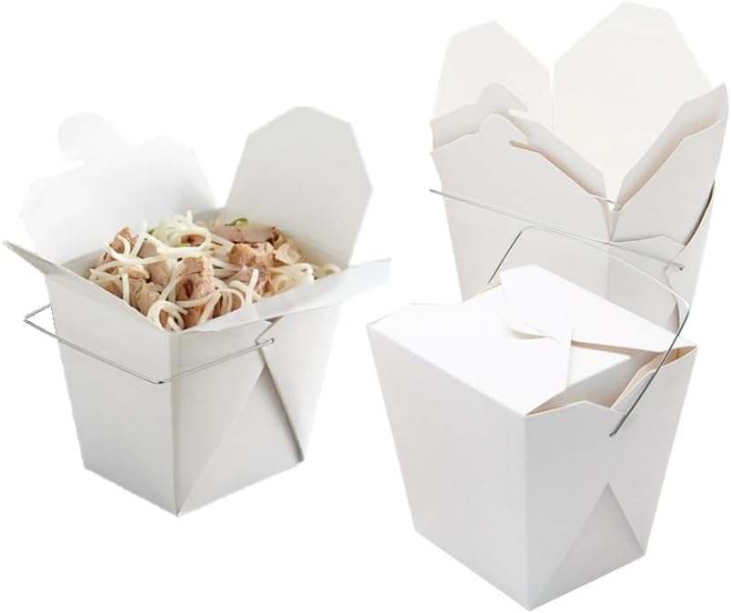 FOXHOLE White Paper Take Out Container Food Pail with Wire Handle - 500/Case (32 oz.)