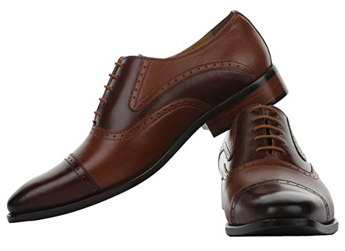 Image of LIBERTYZENO Mens Burnished Toe Genuine Leather Adults Lace Up Oxford Dress Shoes for Easter Gift