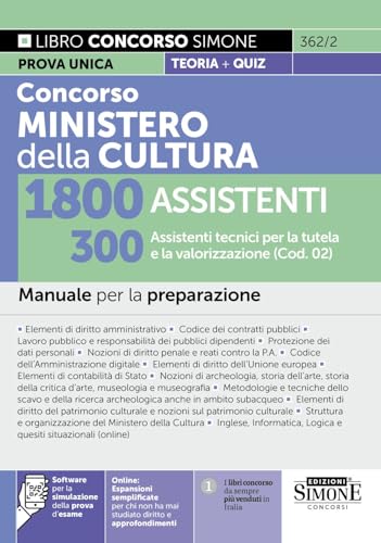 Concorso Ministero della Cultura - 1800 Assistenti - 300 Assistenti tecnici per la tutela e la valorizzazione (Cod. 02) - Manuale per la preparazione