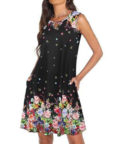 Image of Summer Dresses for Women 2026 Casual Sleeveless Sundress Floral Loose Fit Beach Cover Up with Pocket