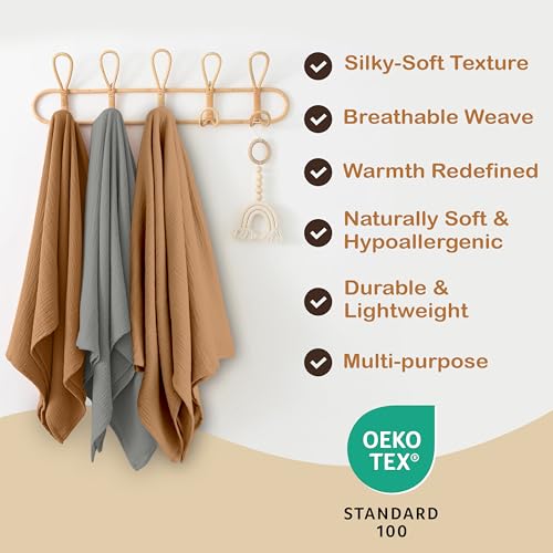 Image of Organic Muslin Baby Blanket 2 Pack Gold & Sage Green, 47x47 Inch 100% Organic Cotton Oeko-TEX Certified, Ultra-Soft Swaddle Blanket for Newborn Gender Neutral
