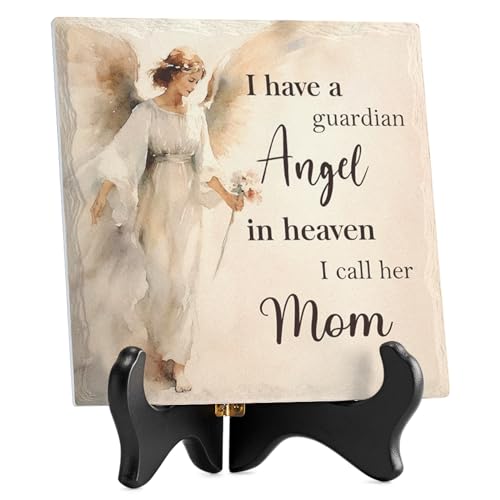 Regalos conmemorativos por la pérdida de la madre, regalos de condolencias por la pérdida de mamá con placa de cerámica con diseño de ángel de la guarda – Regalos funerarios de recuerdo de