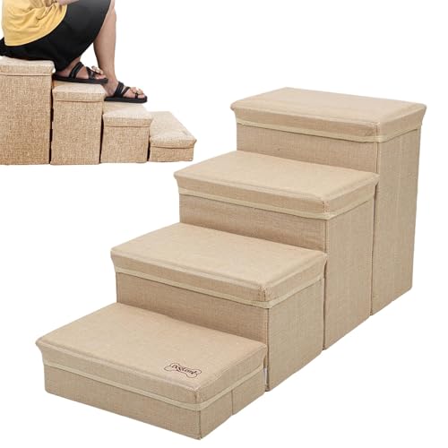 折りたたみ可能なペット用階段, 子犬用ベッド階段 犬用ソファ用4ステップペット用階段, 折りたたみ式屋内犬小屋階段収納付き非刺激性滑り止め犬用階段 4 階建てペット用階段 犬用はしご登山用階段 家庭用小型犬用多段犬小屋用はしご用犬用スロープ小型犬と猫用