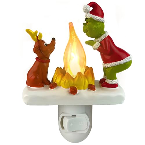 HFZCZW 2025 Christmas Night Light, Christmas Green Monster Campfire Nightlight, Eve Campfire Flickering Night Light Gifts for Family, Plug-in