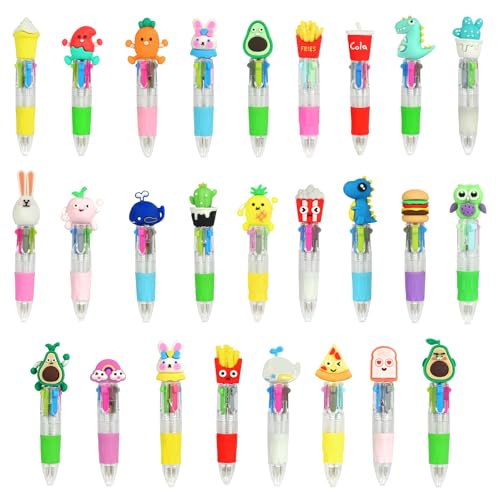 AOOSU Caneta Multicor para Crianças, 26PCS Canetas 4 em 1 Multicores Divertidas, Mini Caneta Esferográfica de Bolinhas com Animais Retráteis para Brinquedo de Presente de Aniversário para Convidados