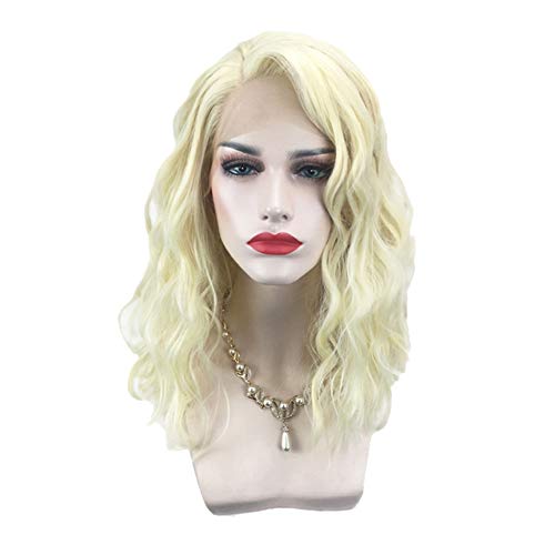 XZEN Women Girls Light Blond Long Curly Hair Wig Front Lace Wig Synthetic Fiber Full Head Wig