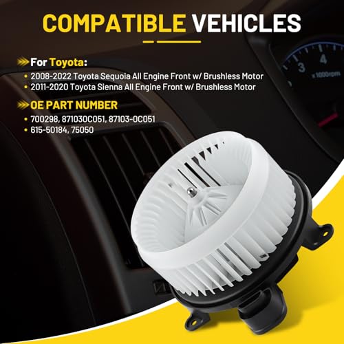 Image of 700298 HVAC Blower Motor Fit for Toyota Sequoia 2008-2022 | for Toyota Sienna 2011-2020 Blower Motor Replacement 871030C051 87103-0C051 8710333140 615-50184 75050