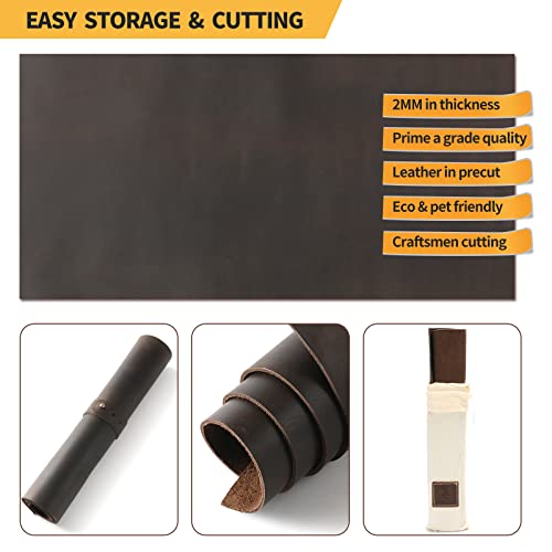 Image of RingSun 12''X24'' Genuine Leather Sheets for Crafts (2mm), Full Grain Leather for Tooling Craft Sewing(Black Coffee)