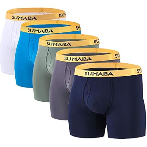 Men's Underwear Breathable Bamboo Long Leg No Ride-up Boxer Briefs for Men Open Fly M L XL 2XL 3XL, Multi-5, Large Cover