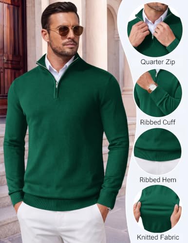 Image of COOFANDY Men's Quarter Zip Up Sweaters Slim Fit Lightweight Mock Pullover