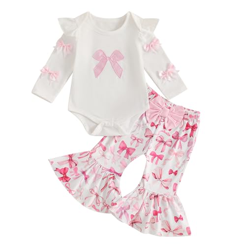 Image of SAYOO Western Baby Girl Clothes Boots or Bows Letter Bodysuit Romper Cow Print Flared Pants Headband Cowgirl Country Outfit