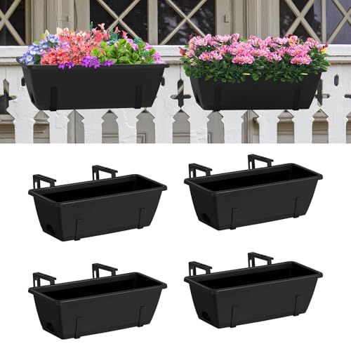 CADUKE Railing Planter Box 4 Pack Window Boxes Planter with Adjustable Brackets 16.9 Inches Deck...