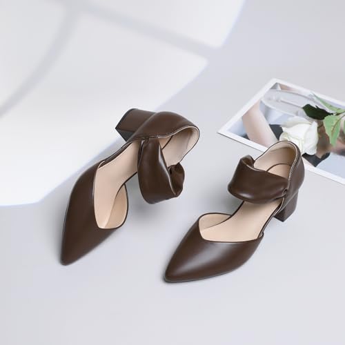 Image of RIBONGZ Kitten Heels for Women Closed Toe Comfortable Low Heels Pointed Toe Sexy Slip on Pumps Bridal Party Dressy Shoes