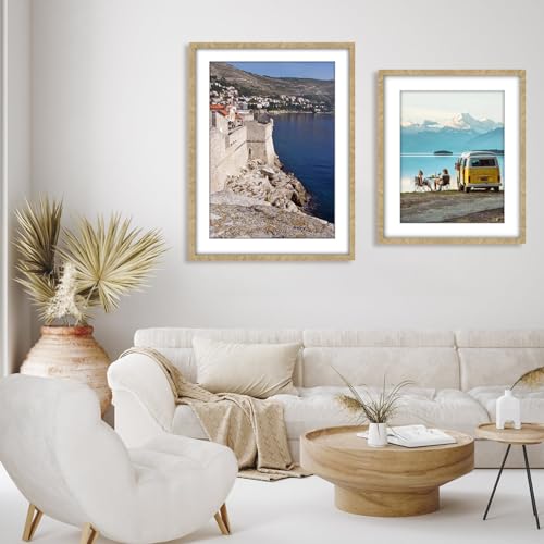 Image of HLiWEGNS Matte Gold 24x32 Frame Set of 3 - Vintage 24 x 32 Poster Frame for Pictures 20x28 with Mat or 24x32 Picture Frame Without Mat for Wall Gallery Display - Ideal Christmas Day
