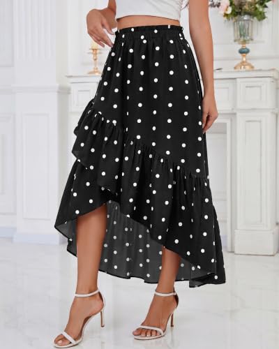 Bsubseach Women Western Asymmetrical Wrap Maxi Skirt, Ruffle Slit Flowy High Low Boho Midi Skirt White — view 3