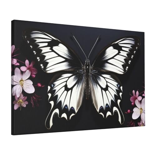 Toile papillons noirs et blancs 40x61 cm - Poster HD suspendu pour salon