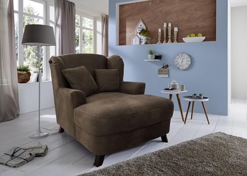 Cavadore XXL-Sessel Assado / Großer Polstersessel mit Holzfüßen und großer Sitzfläche / Inkl. 2 Zierkissen / 109 x 104 x 145 / Lederoptik Dunkelbraun