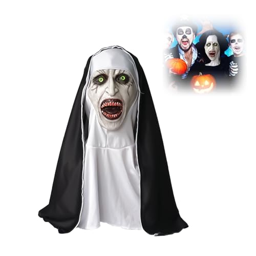 Ayizhiniu Máscara de terror freira com lenço na cabeça, látex de Halloween, adequado para cosplay e disfarces