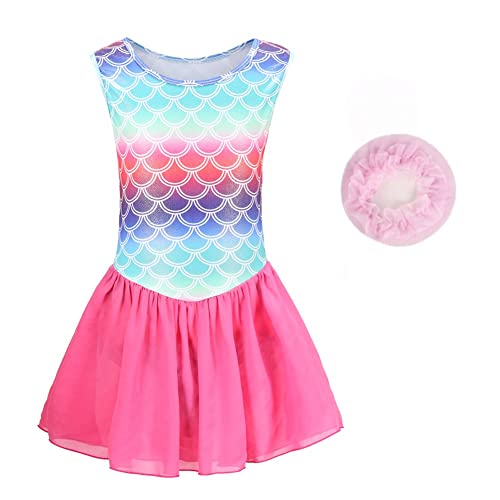 Cucudy Gymnastics Leotards for Girls Gradient rainbow Color Sparkle Dance Leotard Sleeveless Dancewear Girls Leotards Athletic Ballet Dance Dress Kids (Rainbow, 5-6 Years)