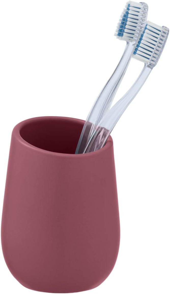 WENKO Badi Toothbrush Holder, Drinking Cup Made Ceramic with Matt Surface for Toothbrush and Toothpaste, Ideal for Bathrooms and Guest Toilets, Diameter 8 × 11 cm, Dusky Pink