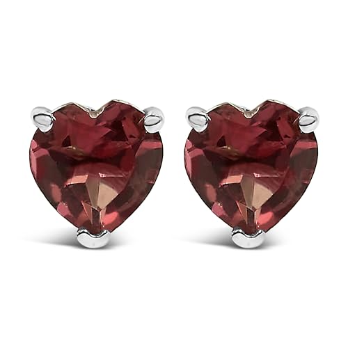 14K White Gold 5MM Heart Cut Garnet Solitaire Stud Earrings