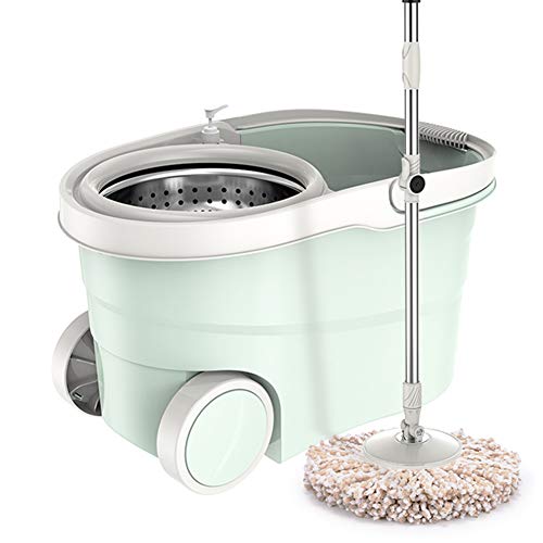 Mikrofaser Teller Mopp Eimer Anzug,2 in 1 Waschen und Trocknen,Wasseraufnahme Staubentfernung Bodenwischer,Für Hartholzböden, Laminate, Holz,