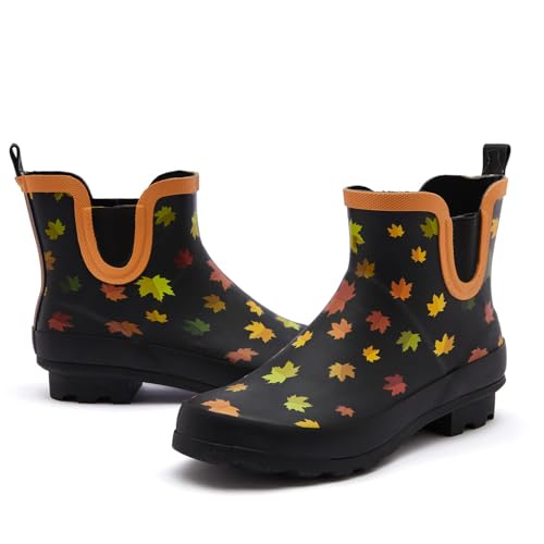 Image of SWIFTFROG Rain Boots for Women - Waterproof Ankle Garden Shoes Anti-Slipping Floral Printed Rainboots for Ladies Stylish Light Ankle Rain Shoes, Women's Rain Footwear