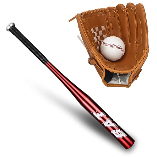 25'' (63,5 cm) Alloy Baseballschläger mit 9'' Softball Sport Schläger Handschuhe für die Linke Hand Leichtes Sporttraining Slugger Training Jugend-Erwachsenen-Outdoor-Spiel Roter Balken Cover