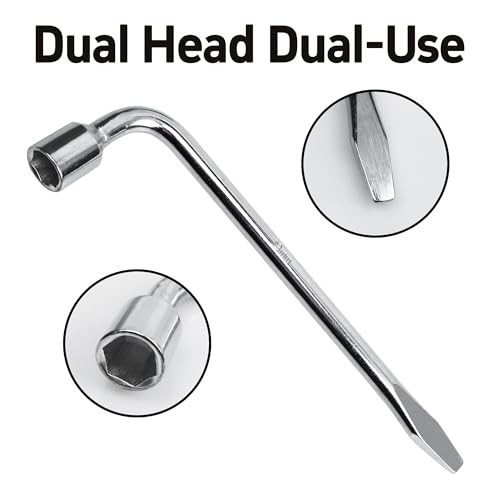 Image of 19mm Car Spare Tire Lug Wrench, Heavy Duty L-Type Tire Steel Tool with Slotted Hex End for Spare Tire Replacement, Car Repair, Maintenance