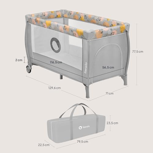 Lionelo Lettino Da Viaggio Stefi Plus Pieghevole, Con Materasso, 2 Liveli, Lettino Da Campeggio Per Bambini 0-3 Anni 120 X 67 X 73Cm Lettino Neonato Con Pareti In Rete Entrata Laterale Route E Borsa - 9
