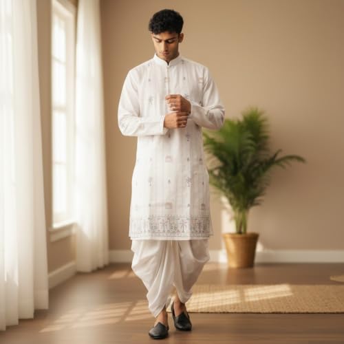 Image of Trustous Men's Printed Kurta Dhoti Set Traditional Ethnic Wear for Festivals & Weddings | Men's Stylish Printed Kurta with Dhoti Set | Traditional Indian Ethnic Wear for Men
