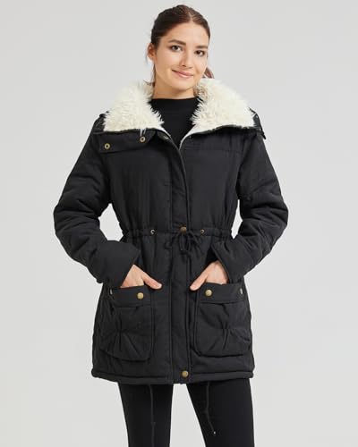 Women's Winter Mid Length Thick Warm Faux Lamb Wool Lined Jacket Coat3