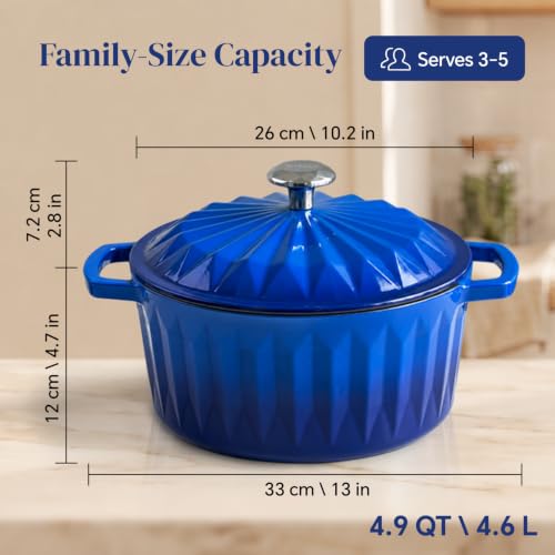 HITROCK Enameled Cast Iron Dutch Oven Pot with Lid, 4.9 QT, Blue by HITROCK - Used condition - Image 2