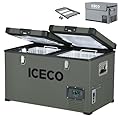 ICECO VL60 12Volt Refrigerator, 63Qt Dual Zone Portable Freezer Fridge Powered by SECOP, 0°-50°F, 12/24V DC&110-240V AC, 12v Fridge Freezer Electric Cooler for Car, Camping | with Slide Mount