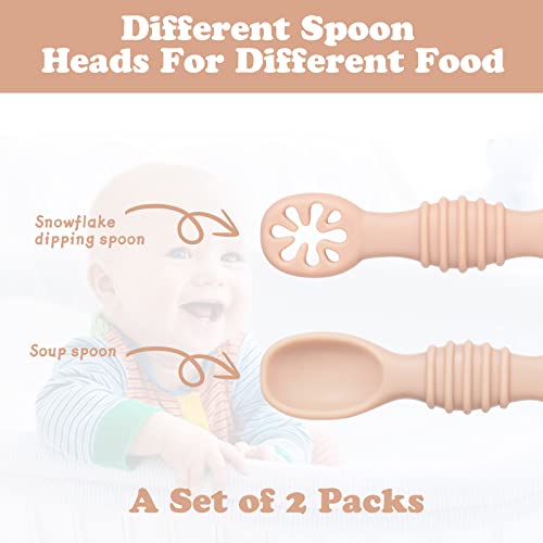 Vicloon Baby Lernlöffel Silikon, 2 Stück Starter Breilöffel Set, BPA Frei,Fütterlöffel und Zahnungshilfe für Baby & Kleinkind Säugling Kinder ab 4 Monate - Orange