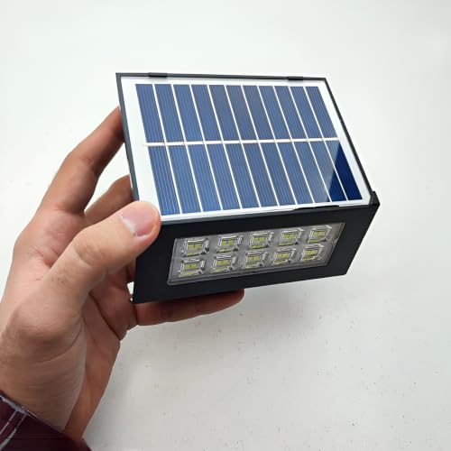 Image of XERGY Solar Powered Modern Slim Outdoor Wall Light | 2 Light Mode | 20 LED | 1200mAh Battery | Auto ON /Off Dusk to Dawn | Waterproof-Warm White Plant Focus Lighting for Garden, Fence & Exterior Decor