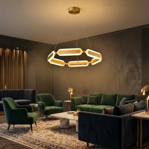 Image of Lamp master Hexora 6 Light LED Chandelier | Antique Gold Finish | Modern Geometric Hanging Ceiling Light with Warm Glow | Adjustable Height for Living Room Dining Room, Bedroom | 1 Year Warranty