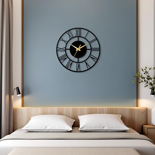 Image of Auromin Modern Metal Wall Clock for Living Room | Antique Silent Wall Watch for Bedroom, Drawing Room, Office, Kitchen, House and Hall | Fancy Stylish Large Wallclocks for Home Decor
