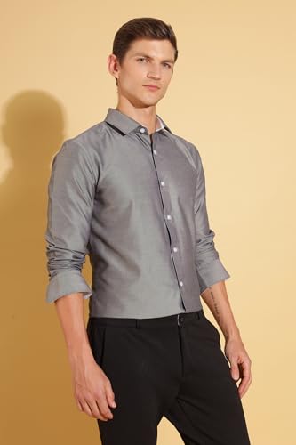 Image of Fyltr Men's Regular Fit Oxford Cotton Blend Shirt - Full Sleeve | Contrast Trim Fabric | Formal Shirts for Men