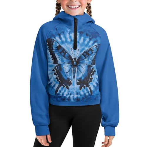 Girls Hoodies Sweatshirts Half Zipper Cute Clothes Pullover Crop Tops for Girls Hooded Pullover with Pockets 5-14