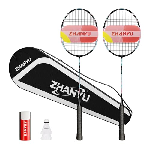 Badminton Racket,Badminton Racket Set,82 Gram Lightweight Carbon Fiber One-Piece Molded Durable Grade Racket,Including 2 Rackets,2 Nylon Badminton,And 1 Ball Bag(Black)