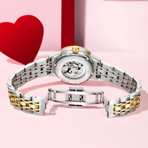 OLEVS Ladies Luxury Gold Silver Stainless Steel Quartz Watch Waterproof Date
