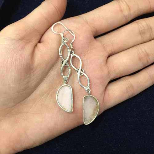 Boucles d'oreilles opale rose et quartz en argent 925 de 62 mm