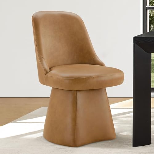 Image of KISLOT Swivel Dining Chairs Set of 1, Upholstered Mid Century Modern Deskchair with High Back, Faux Leather Kitchen Chairs for Dining Room, Bedroom, Dressing Room, Brown