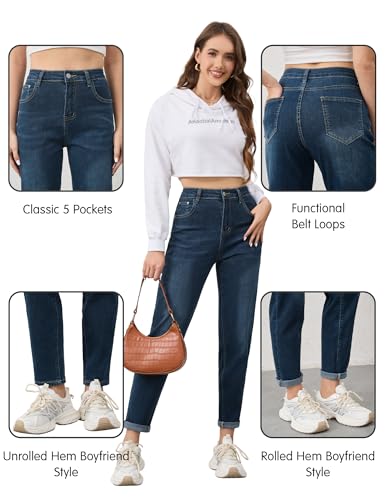 PACBREEZE Women's Boyfriend Jeans High-Rise Comfy Stretch Relaxed Casual Denim Pants with 5 Pockets, 4-182